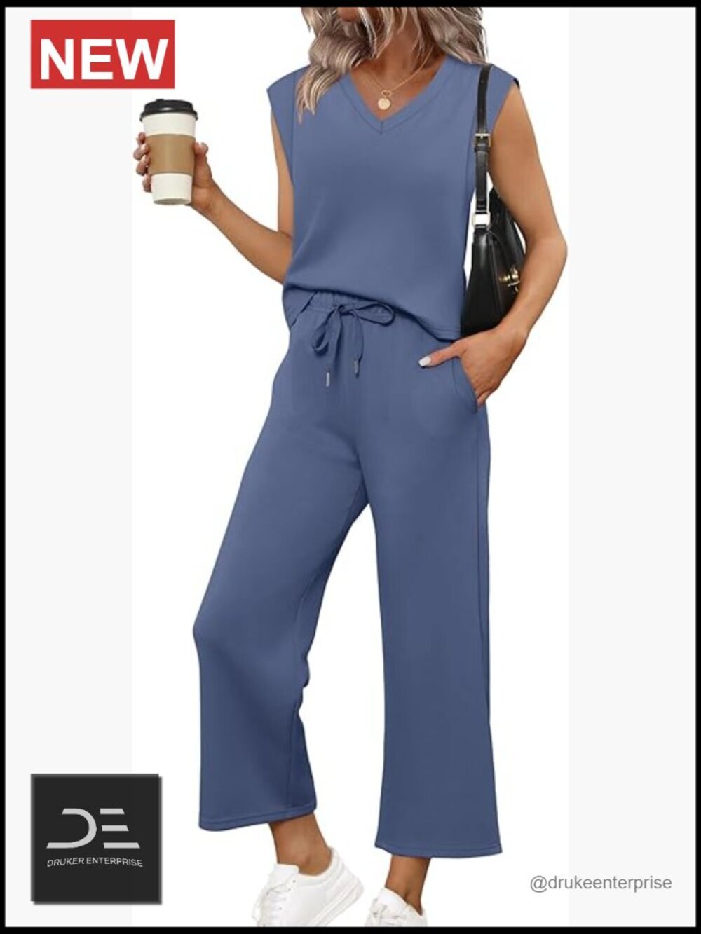 Two Piece Cap Sleeve Top and Wide Leg Pant Set Womens Matching Outfits